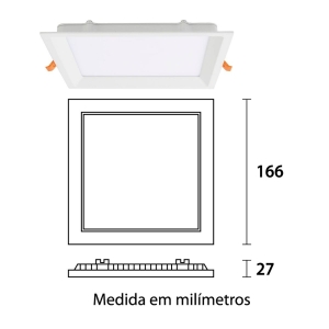 Plafon LED 15W Recuado Embutir Quadrado Branco 4100K Branco Neutro