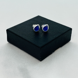 Brinco de Prata 925 Gota Azul Escuro Pequeno