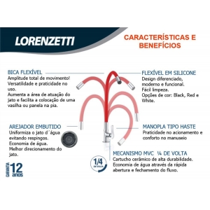 Torneira Multiuso de Mesa Bica Flexível LorenFlex Black 1177 B27 Lorenzetti