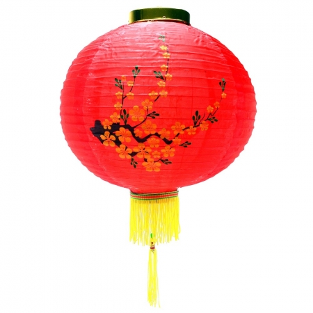 Kit 2 Luminária Japonesa Tecido 35 cm Couchin Vermelha Flores