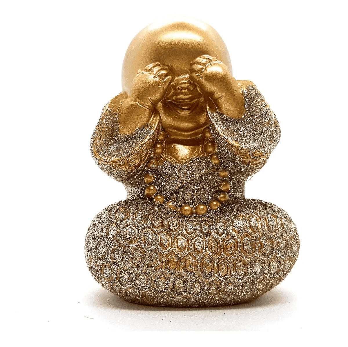 Conj. 3 Mini  Budas Dourado  Glitter Sentidos - 5,0 cm