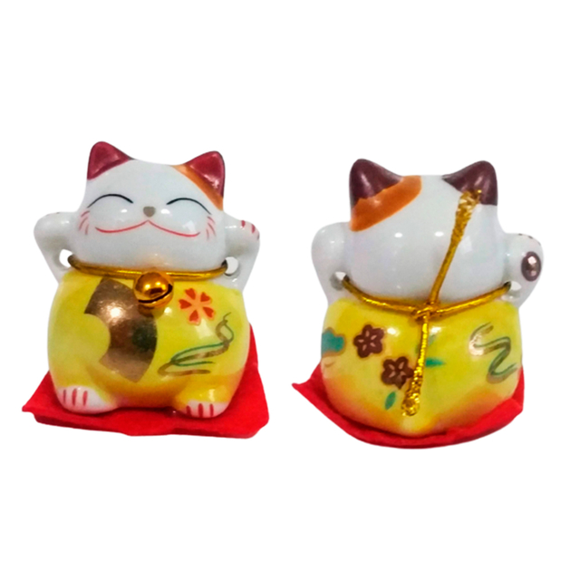 Conj. 5 Mini Gatos da Sorte Maneki Neko
