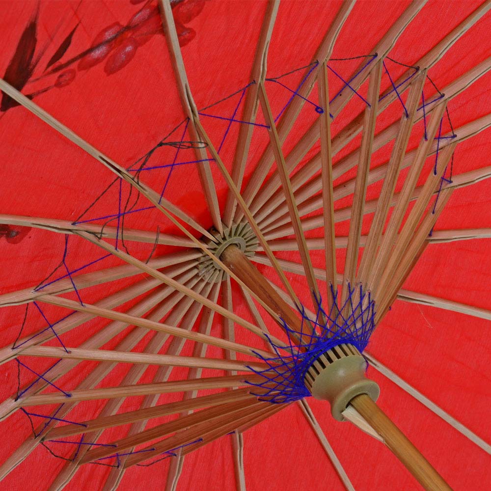 Sombrinha Japonesa em  Bambu Vermelha Floral
