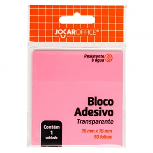 Bloco Adesivo 76mmx76mm Transparente Rosa Jocar