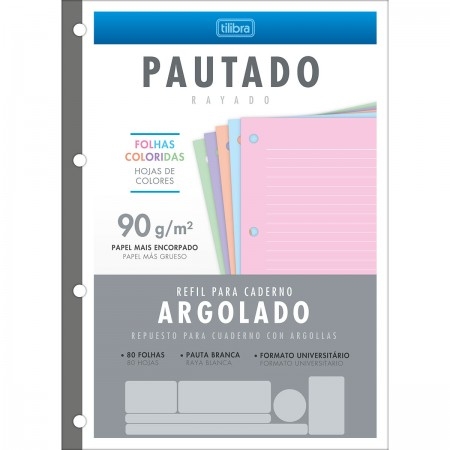 Refil P/ Caderno Argolado Tiliflex Universitário Folhas Coloridas 90g 80 Folhas - TILIBRA
