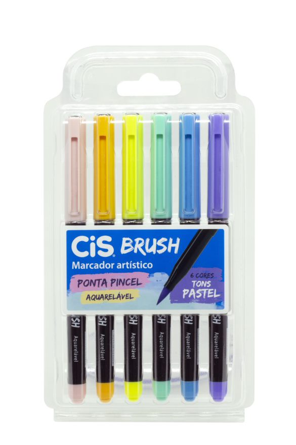 Marcador Artístico Aquarelável CIS Brush Pastel - Estojo C/ 6 cores