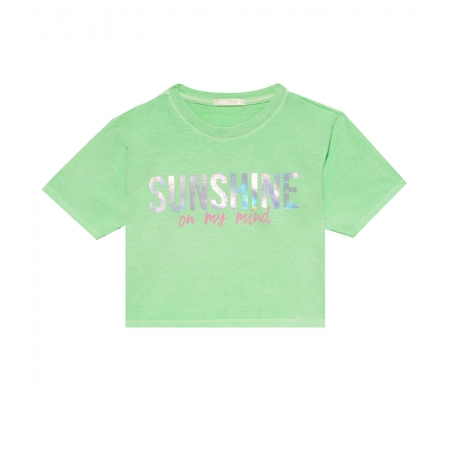 Camiseta Cropped Infantil Estonada Estampa Foil