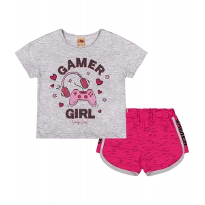 Conjunto Camiseta e Shorts Estampa Gamer Girl