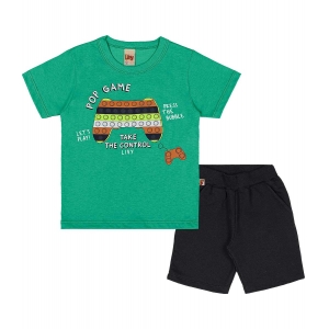 Conjunto Infantil Menino Camiseta Estampa Game e Bermuda com Bolso