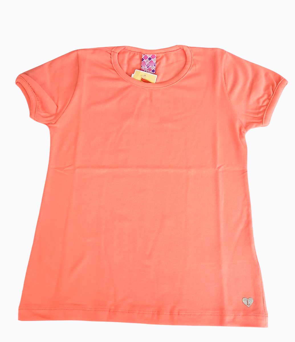 Camiseta Básica Manga Curta Infantil Menina - Laranja