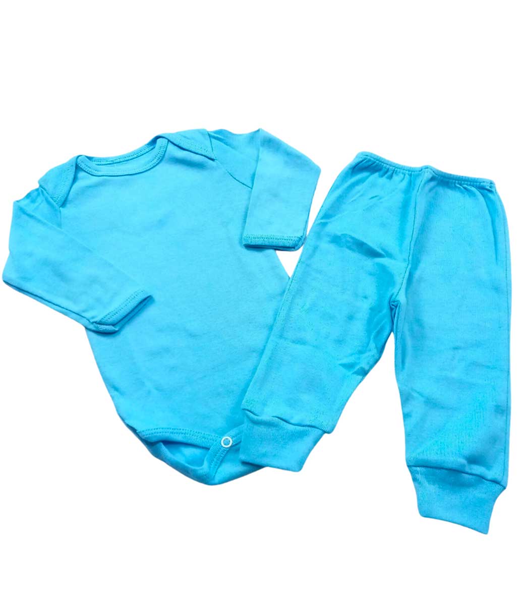 Conjunto Bebê Menino Body  Manga Longa e Calça Liso Azul