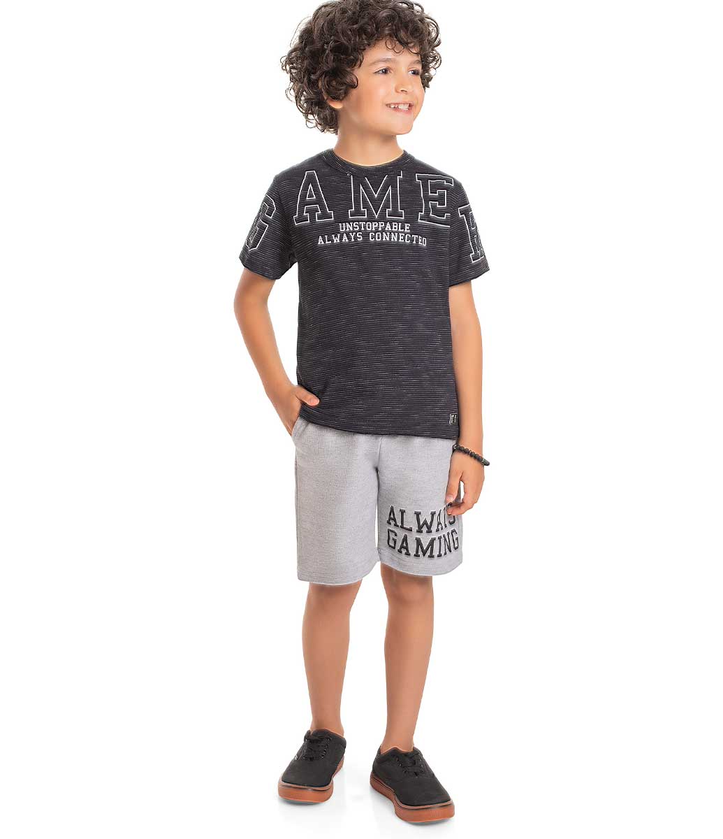 Conjunto Infantil Menino Camiseta Estampa Gamer e Bermuda