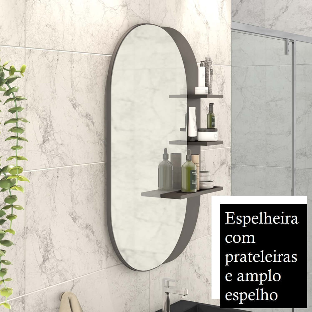 Gabinete Para Banheiro com Cuba Preta 01 Gaveta e Espelheira Vicenza BSI Cinza - Foto 5