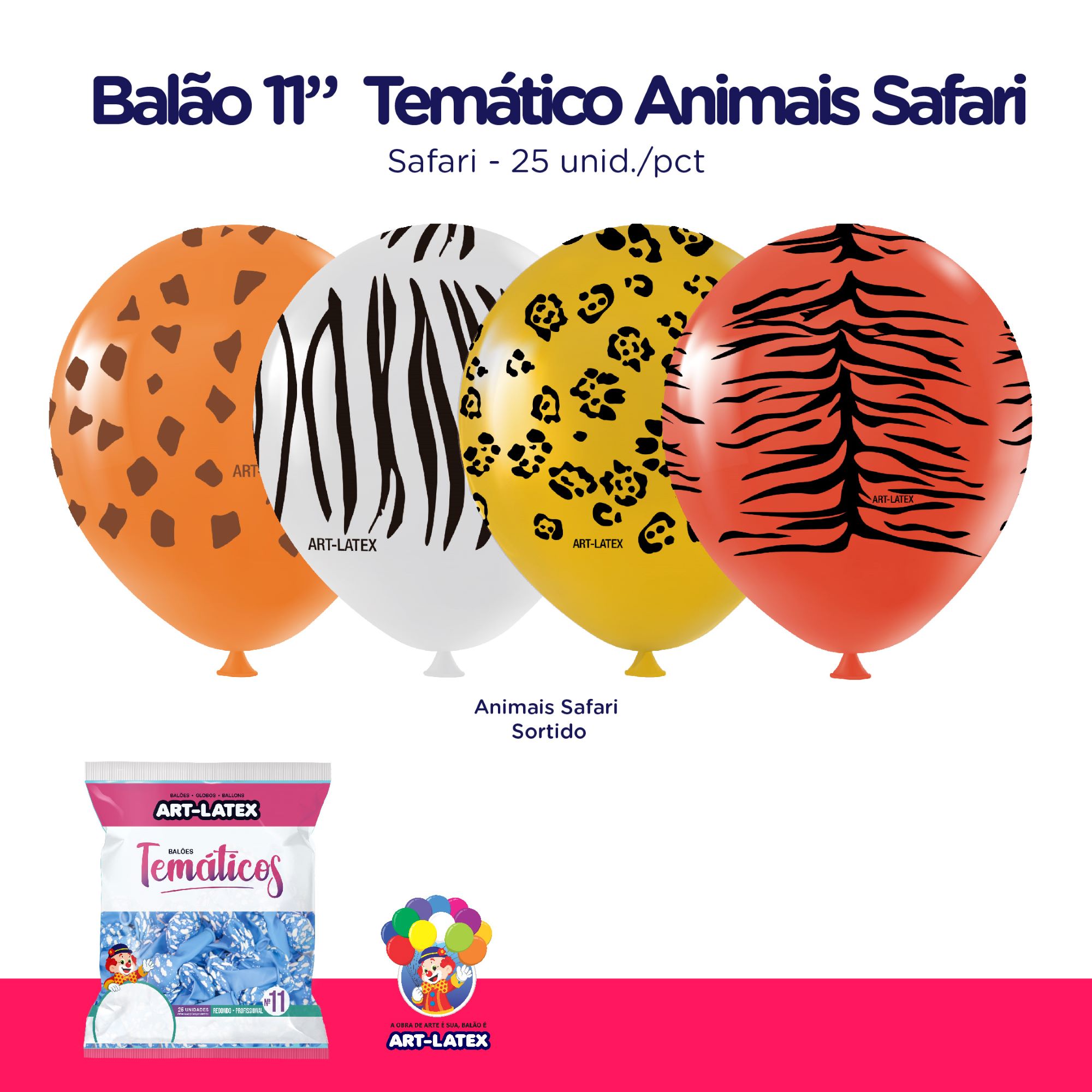 Balão Temático 11" Animais Safari - 25 Unidades ? Art Latex  - Festaria Distribuidora