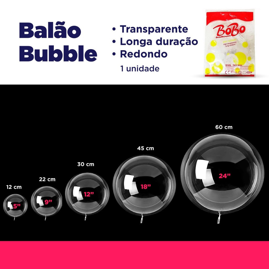 Balão Bubble Transparente 5" 9" 12" 18" e 24" - 1 unidade  - Festaria Distribuidora