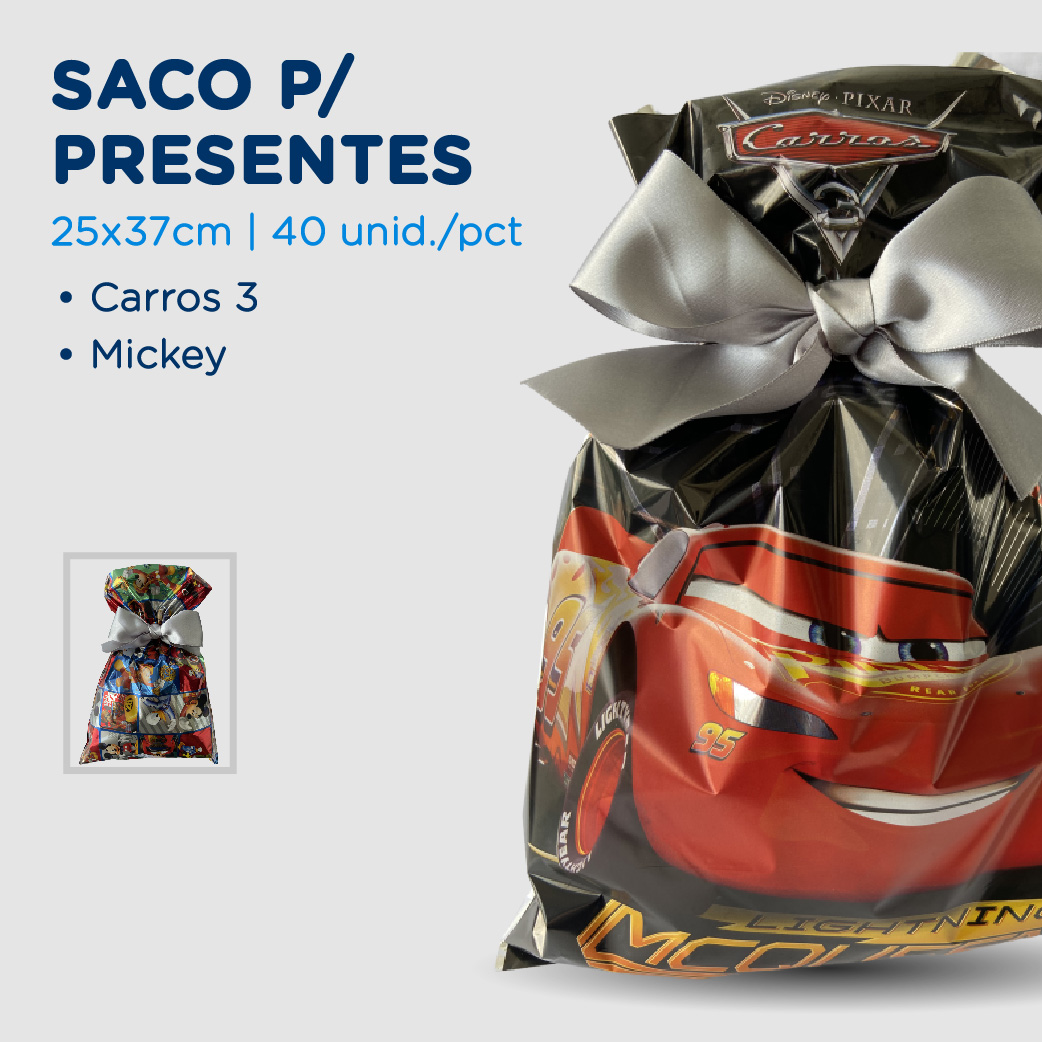 Embalagem Saco Metalizado 25x37 Mickey e Carros Infantil - 40 Unidades - Cromus