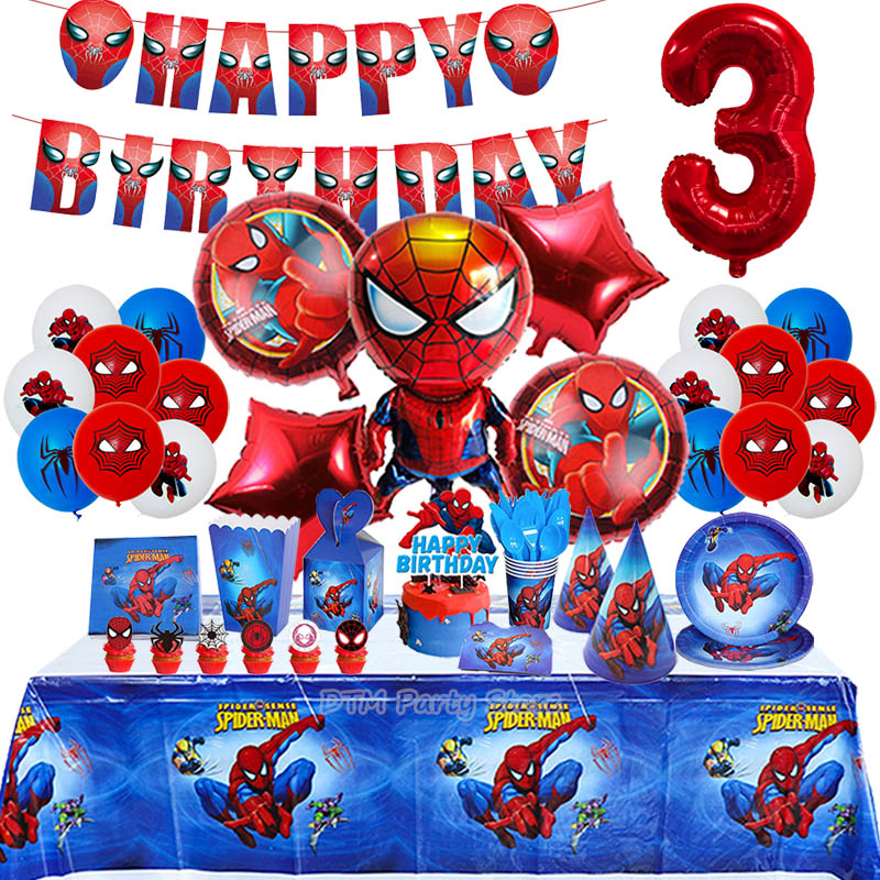 Spiderman Birthday Party Decorações para Crianças, Látex Balões De Folha De Alumínio, Spider Theme Event Supplies, Louça Descartável - Festaria Distribuidora