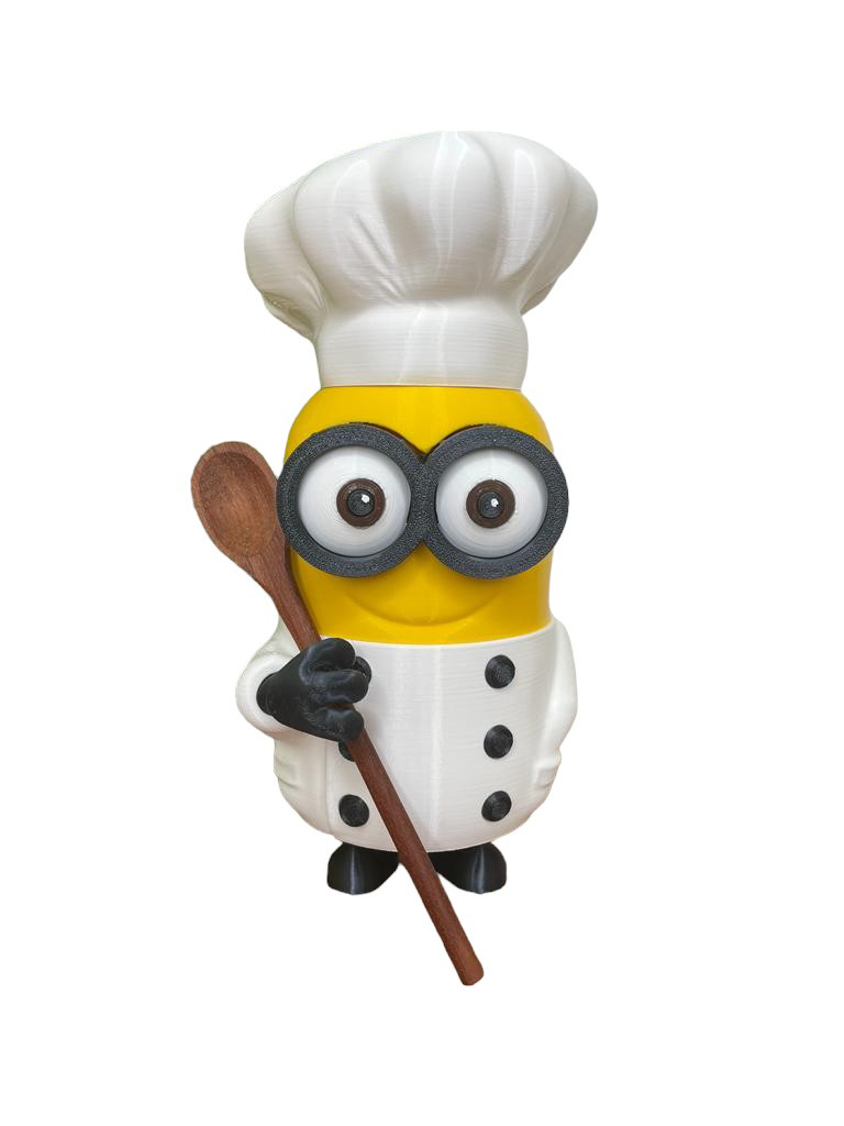 Porta Talher Minions: Bob Chef Segurando Talher, decorativo de cozinha, suporte de colher (incluso mini colher de madeira)