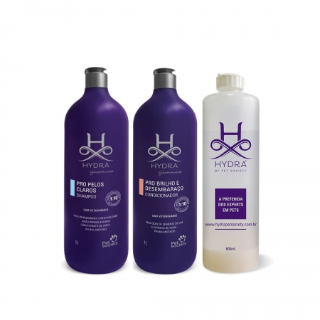 Shampoo Pelos Claros + Condicionador Brilho E Desembaraço + Frasco Diluidor Hydra