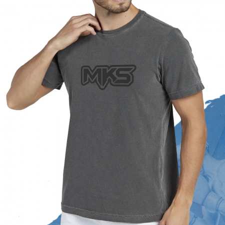 Camiseta MKS Casual Fighting Estonada Cinza Chumbo com Logo Refletivo