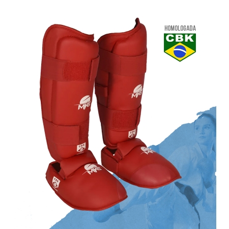 Caneleira Karate com protetor de pé MKS Competition Homologada CBK Vermelho