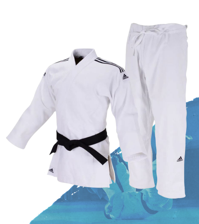 Kimono Judô adidas Club J350 Branco/Preto Trançado 350g/m2