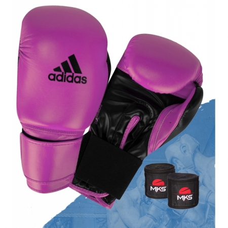 Kit Boxe Muay Thai Luva Power Colors Rosa/Preto e Bandagem Preta 2,55m
