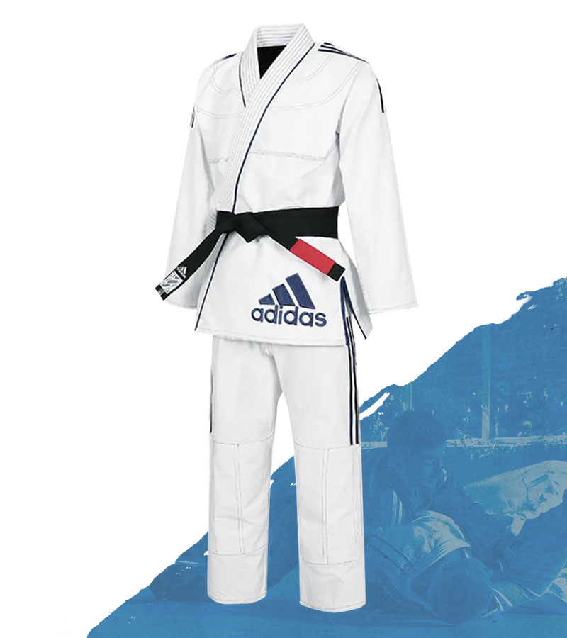 Kimono adidas Jiu Jitsu Contest JJ430 Branco com Listas Azul Escura 2.0