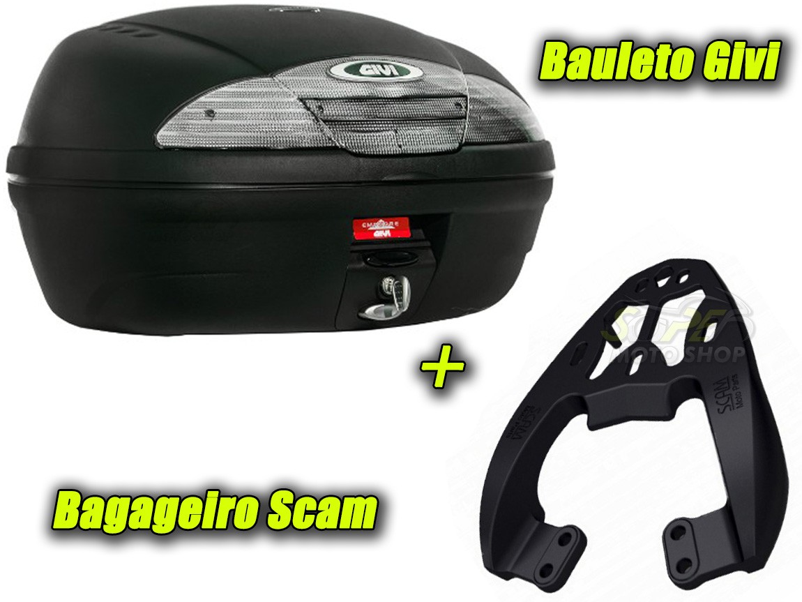 Kit Bauleto / Bau Traseiro Givi 45 Litros + Bagageiro Scam - Next 250 R - Dafra