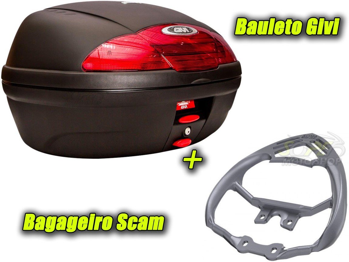 Kit Bauleto / Bau Traseiro Givi 45 Litros + Bagageiro Scam - CG 125 / 150 Titan / Fan ano 2009 até 2013 - Honda