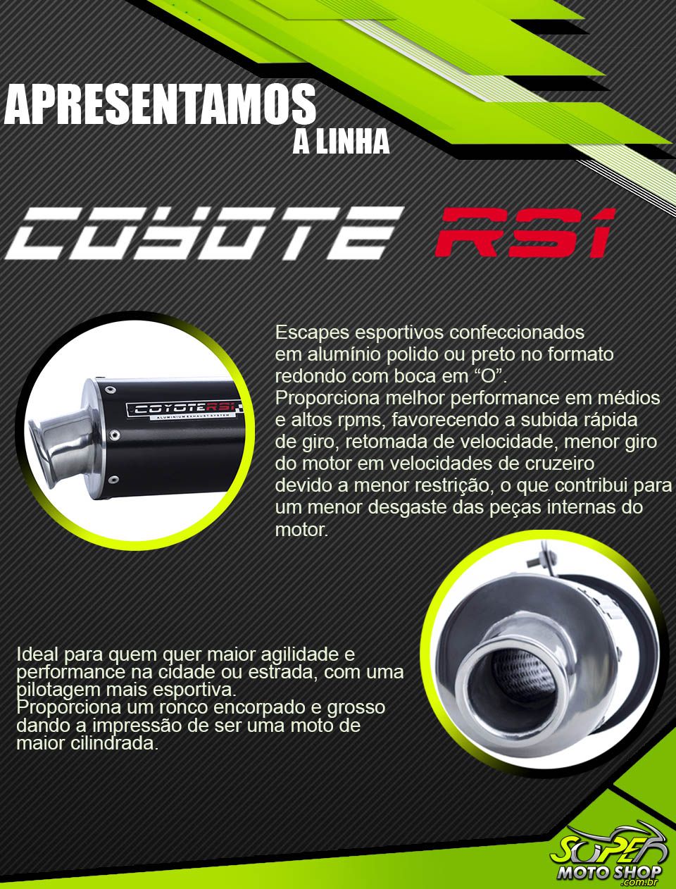 Escape / Ponteira Coyote RS1 Aluminio Redondo - Bros NX-R 150 / 125 até 2008 - Honda