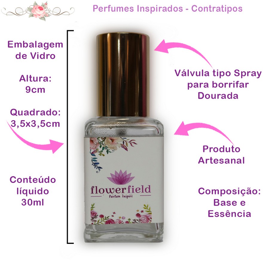 Perfume Inspirado 30ml Vidro Spray Dourado Masculino - Contratipo Flowerfield