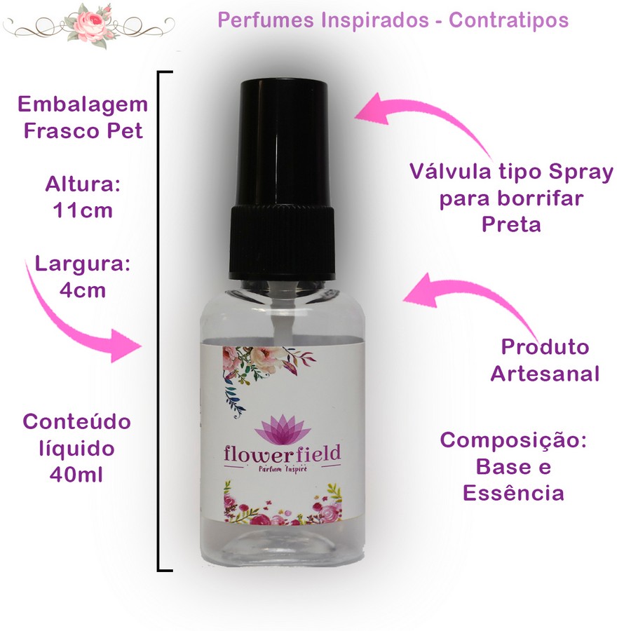 Perfume Inspirado 40ml Frasco Pet Spray Preto  Masculino - Contratipo Flowerfield