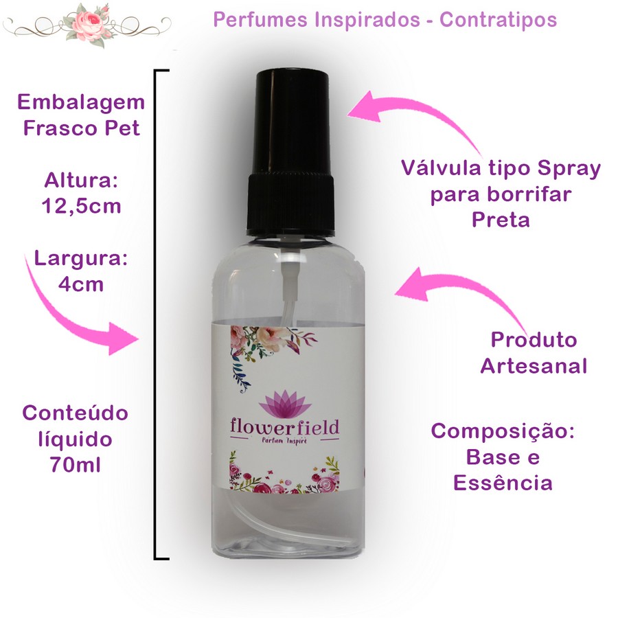 Perfume Inspirado 70ml Frasco Pet Spray Preto  Masculino - Contratipo Flowerfield