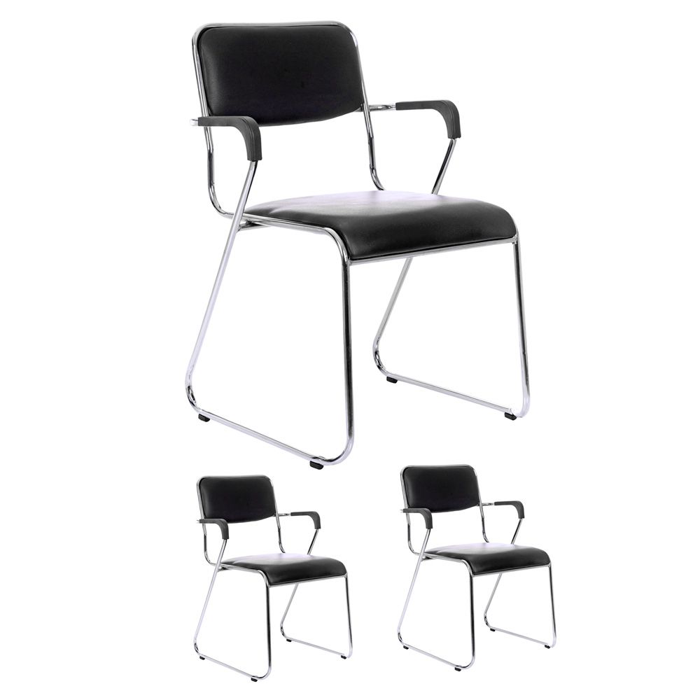 Kit 3 cadeiras com braços interlocutor empilhável de escritório fixa V202