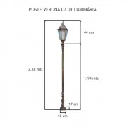 Poste Verona C/ 01 Luminária C/ 2,38 Mts De Altura  - FUNDIÇÃO VESUVIO