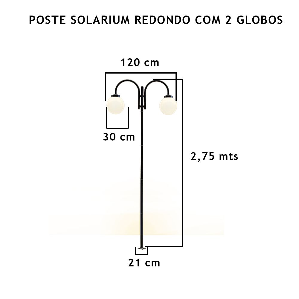 Poste Solarium Redondo C/ 2 Globos C/ 2,75Mt De Altura - FUNDIÇÃO VESUVIO