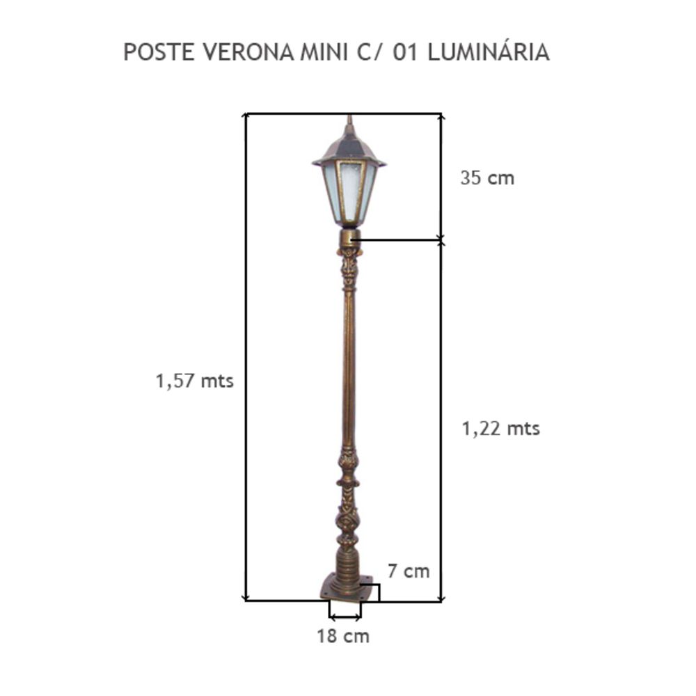 Poste Verona Mini C/ 01 Luminária C/  1,57 Mts De Altura - FUNDIÇÃO VESUVIO