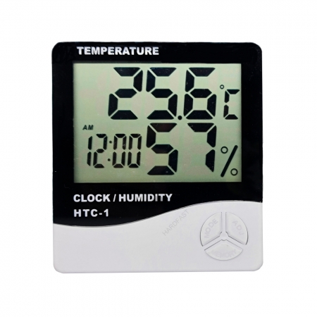 Termo Higrômetro Medidor Umidade Temperatura Relógio Digital Madeira