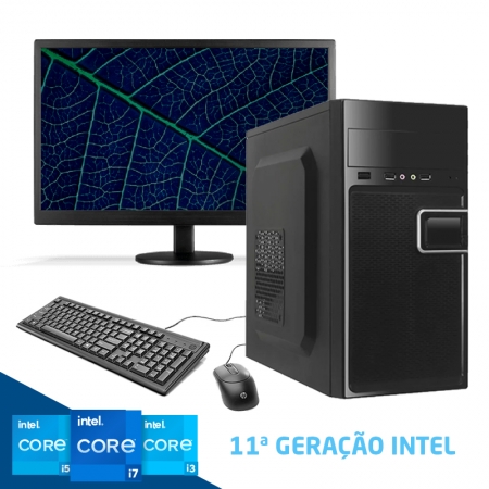 Computador Home Office Intel Core i7 11ª Geração 11700, SSD 240GB, 16GB DDR4, Gabinete ATX + Monitor LED 18.5"