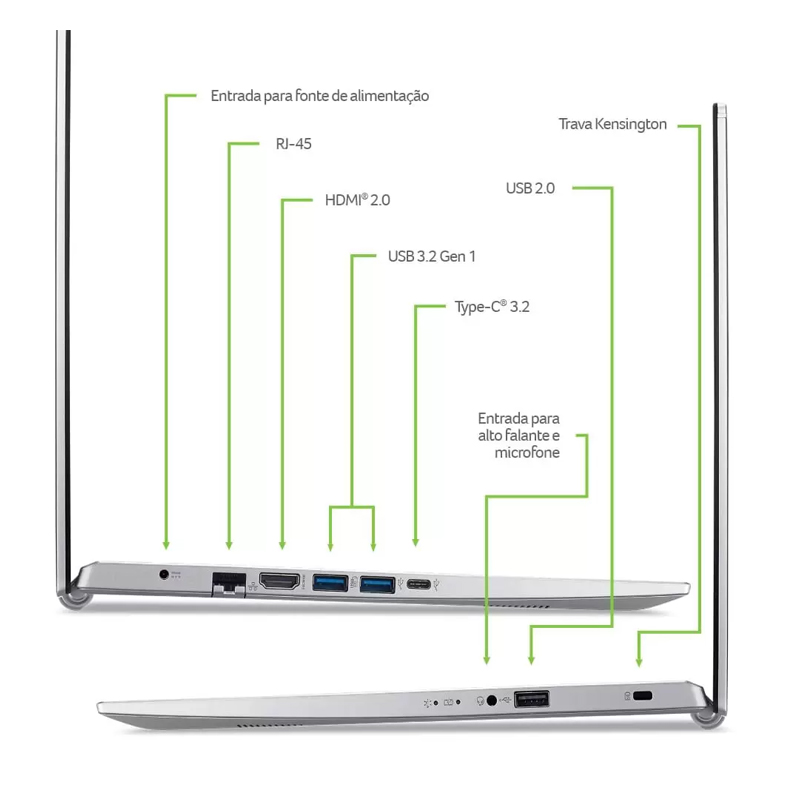 Notebook Acer Aspire A515 Intel Core i5 11ªG, 8GB, SSD 256GB NVMe, tela Full HD 15.6", Windows 11