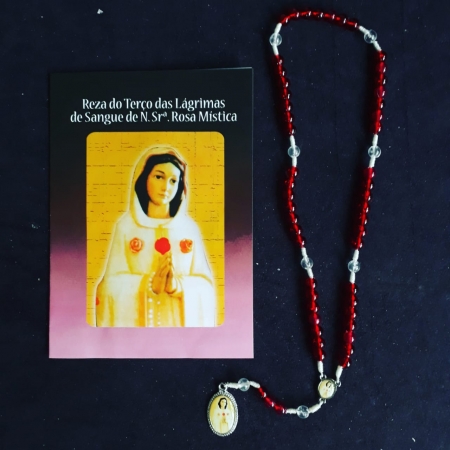 TR09 - Reza do Terço das Lagrimas de Sangue Nossa Senhora Rosa Mistica Plastico 5mm c/ Oração