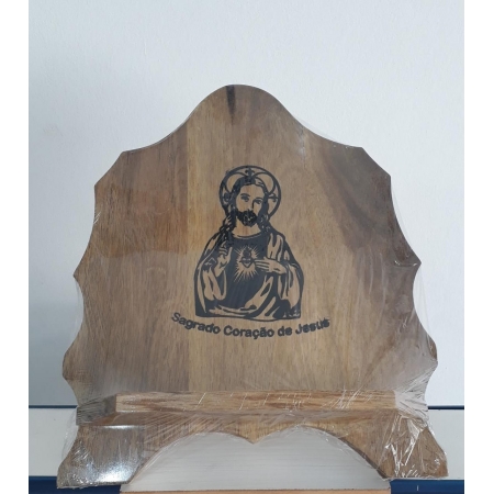 WE71 - Porta Biblia Madeira Ilustrado 34cm Sagrado Coração de Jesus