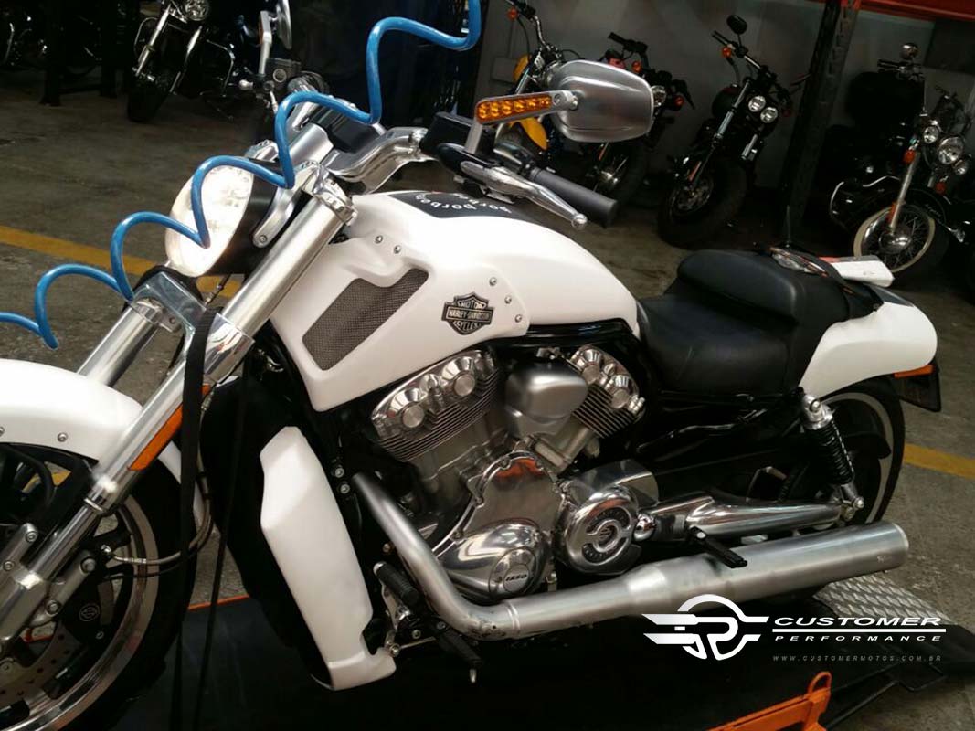 Ponteira para Harley Davidson V-Rod Muscle 3"1/2 c/ terminal alumínio corte Reto - Customer