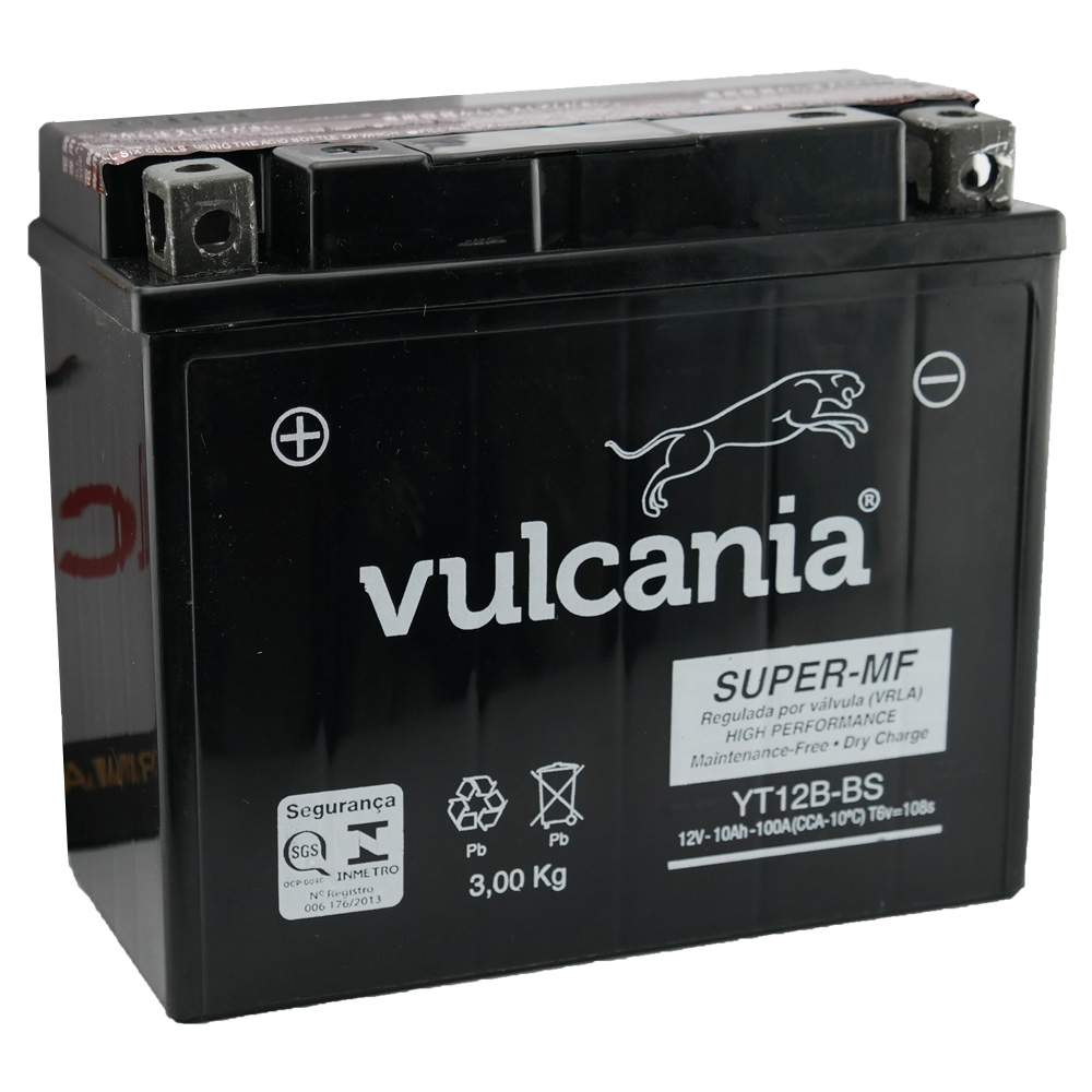 Bateria Vulcania YT12B-BS Fazer 600 / TDM 850 / TDM 900 / YZF-R1 / Ducati 600 / DRAGSTAR 650
