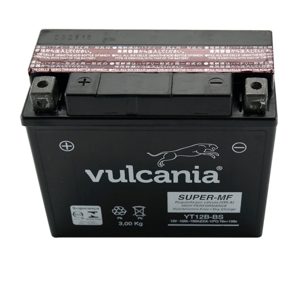 Bateria Vulcania YT12B-BS Fazer 600 / TDM 850 / TDM 900 / YZF-R1 / Ducati 600 / DRAGSTAR 650
