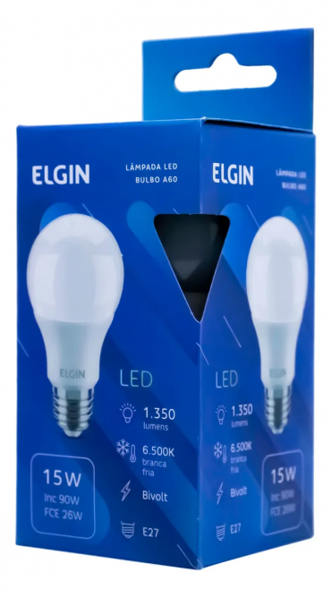 Lâmpada LED Bulbo Elgin Branca Fria 1.350 Lumens 15W A60 - PC FLORIPA