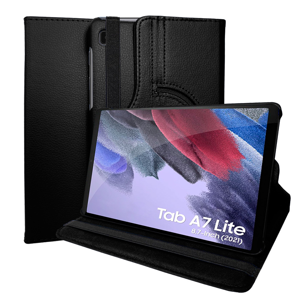 Capa Case Tablet Samsung Tab A7 Lite T220 T225 8.7 Polegadas Couro Giratória Preta + Pelicula