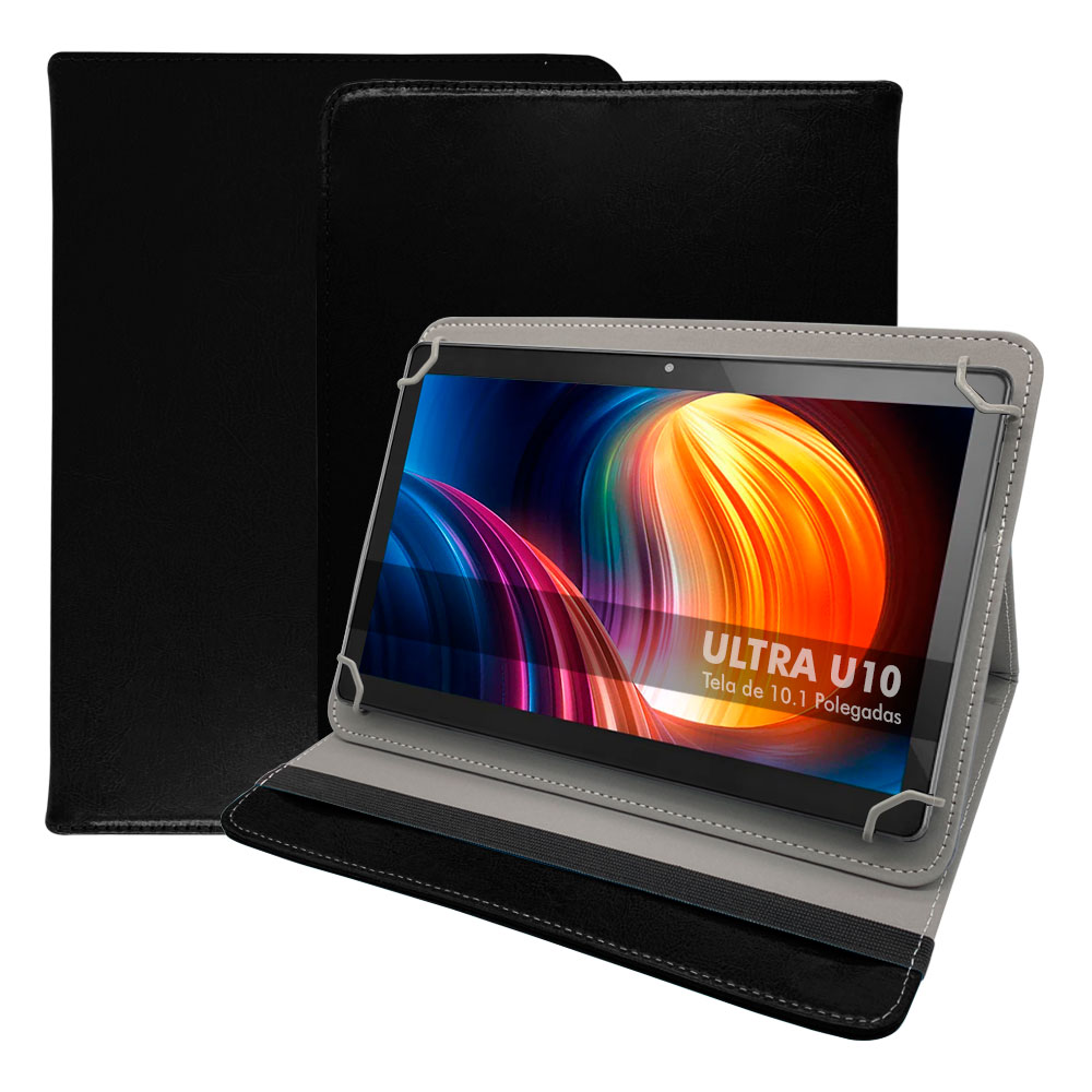 Kit Capa Capinha Tablet Multilaser Ultra U10 10.1 Polegadas Pasta Case Couro Resistente + Pelicula