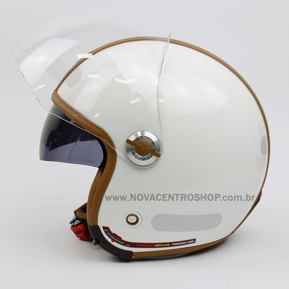 Capacete Nexx X70 Groovy Branco Camel Tri-Composto - Aberto - Nova Centro Boutique Roupas para Motociclistas